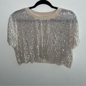 Urban Outfitters NWT Glitter Silver Sequin Sparkle Party Crop Top Women’s Size S